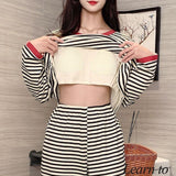 Midnight Mocha Stripe PJ Set – With Built-In Bra Magic