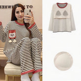 Midnight Mocha Stripe PJ Set – With Built-In Bra Magic